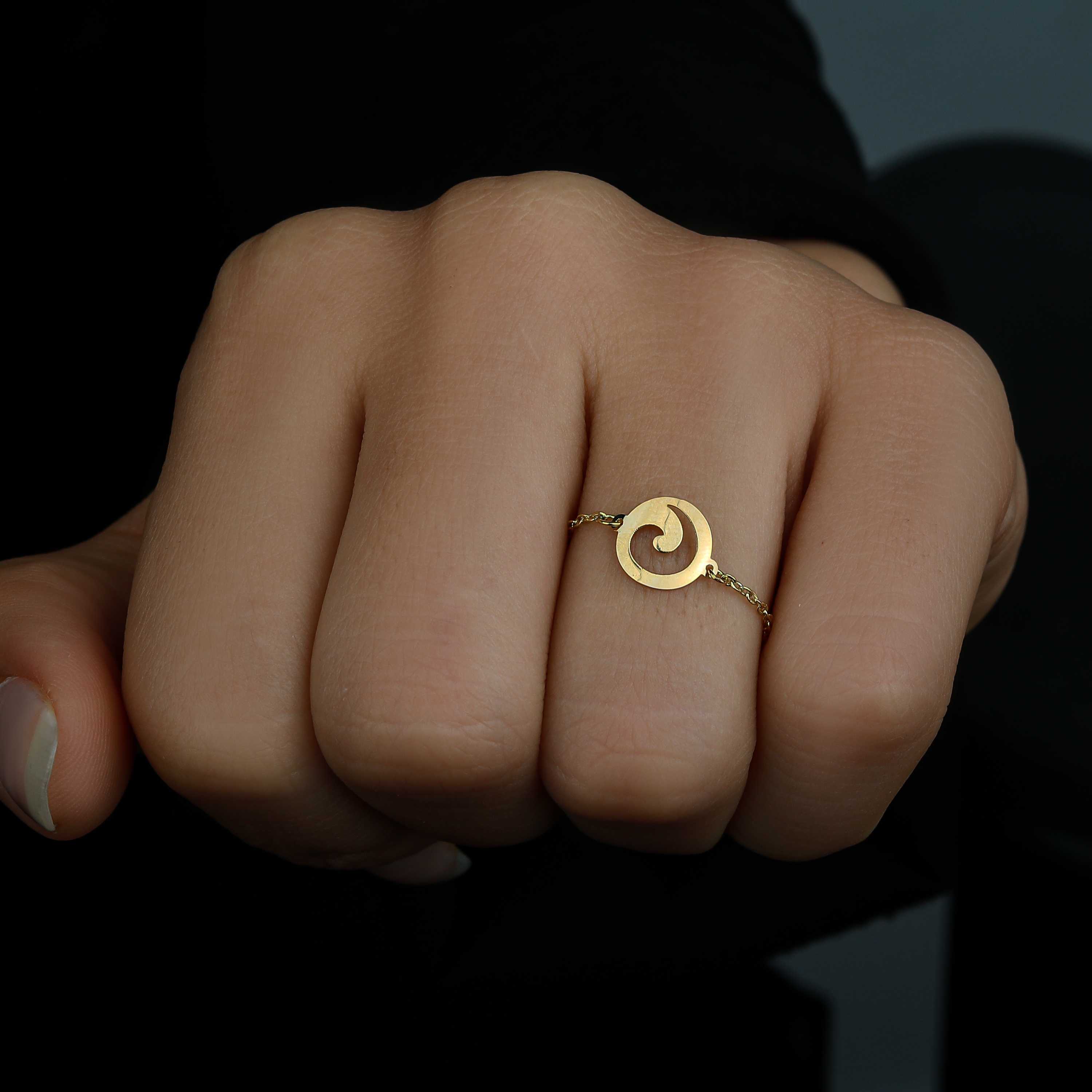 18k gold chain ring, Turkish made - (H-1159)